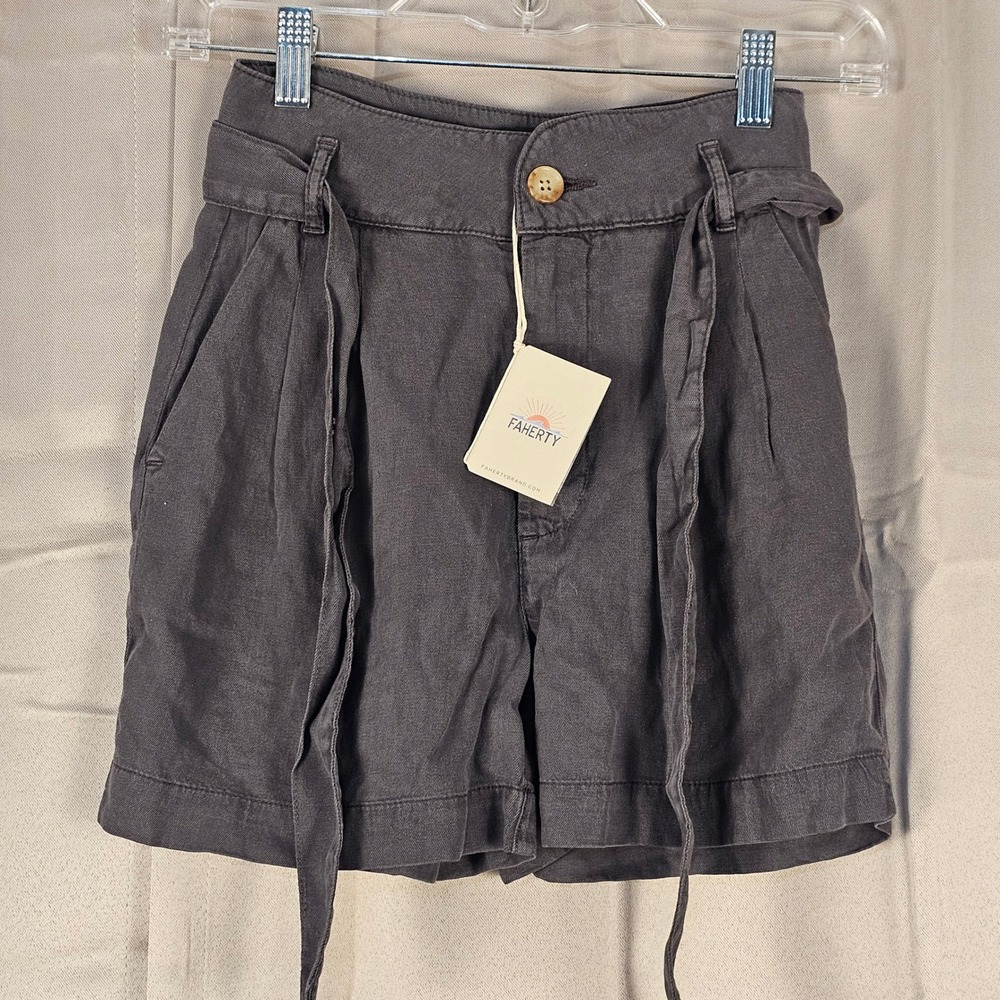 NWT Faherty Womens Faded Black Arlie Tie Waist Shorts‎ XXS